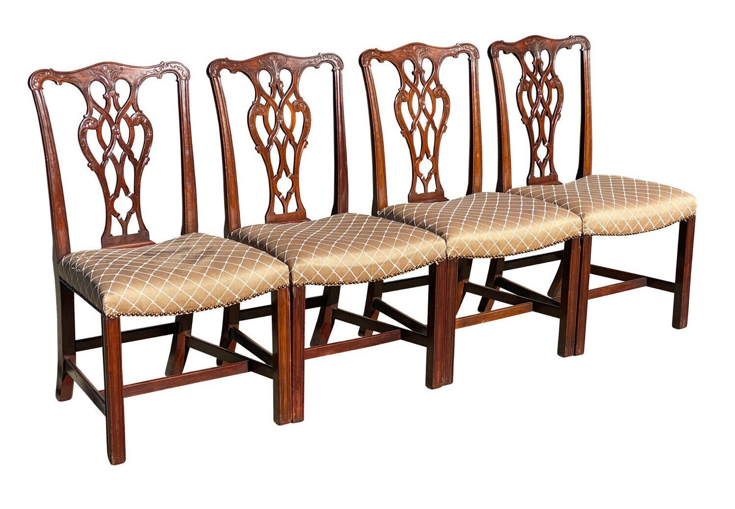 20TH C CHIPPENDALE ANTIQUE STYLE SET OF 8 CUSTOM MAHOGANY DINING CHAIRS