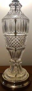 VINTAGE NEO-CLASSICAL STYLE WATERFORD HAND CUT LEADED CRYSTAL LAMP W/ SILK SHADE