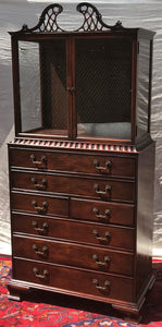 EARLY 20TH CENTURY CHINESE CHIPPENDALE MAHOGANY BUTLER'S DESK VITRINE BOOKCASE