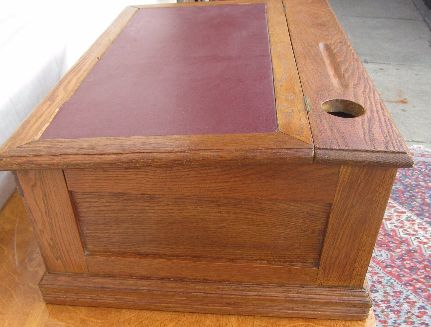 19TH C VICTORIAN SOLID OAK TABLE TOP ANTIQUE CLERK'S DESK / SPOOL CABINET