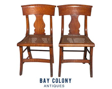 Load image into Gallery viewer, 19th C Antique Pair of Tiger Maple &amp; Birds Eye Maple Sabre Leg Dining Chairs