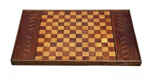 19TH C ANTIQUE COUNTRY PRIMITIVE MIXED WOOD GAME BOARD ~ CHECKERS / CHESS