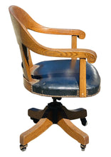 Load image into Gallery viewer, 19TH C ANTIQUE VICTORIAN TIGER OAK LEATHER SEAT SWIVEL OFFICE DESK CHAIR