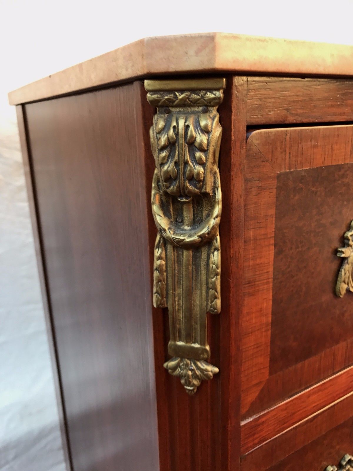 FINELY ADORNED PAIR OF FRENCH MARBLE TOPPED LINGERIE CHESTS WITH ORNAMENTATIONS