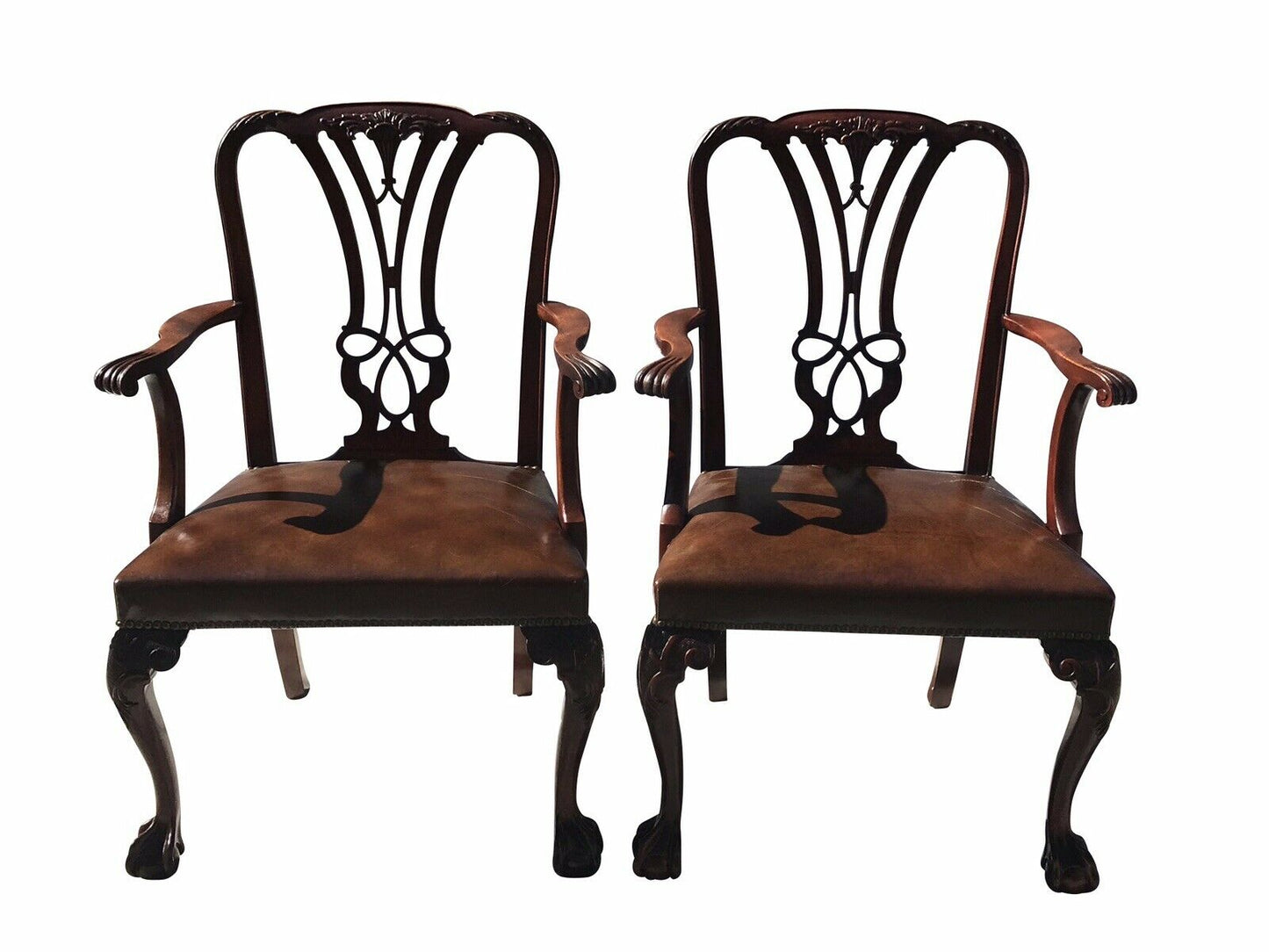 20TH C CHIPPENDALE ANTIQUE STYLE SET OF 6 MAHOGANY DINING CHAIRS