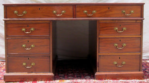 FINE GEORGIAN MAHOGANY CAMPAIGN DESK WITH LEATHER TOP AND PARTNER'S DESK FEATURE
