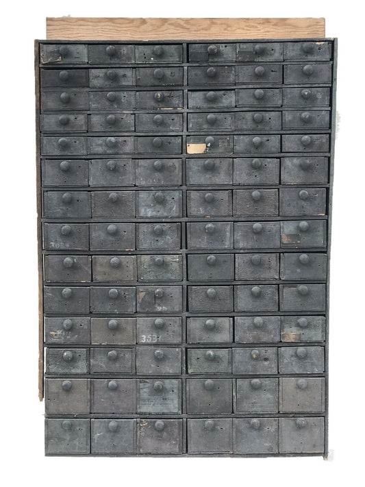 19TH C PRIMITIVE APOTHECARY / GENERAL STORE MAKE-DO 84 DRAWER CABINET