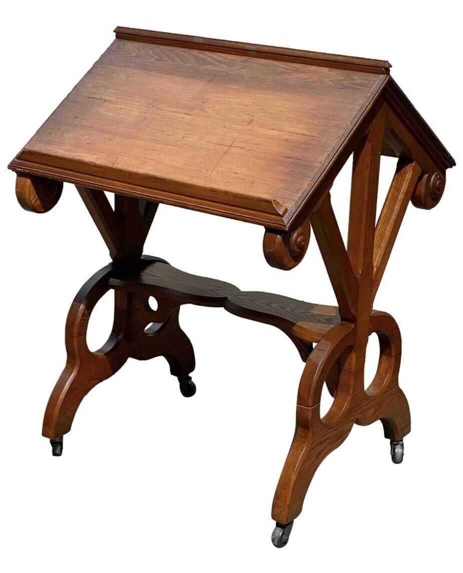 19TH C ANTIQUE VICTORIAN OAK & WALNUT DRAFTING TABLE / DICTIONARY STAND