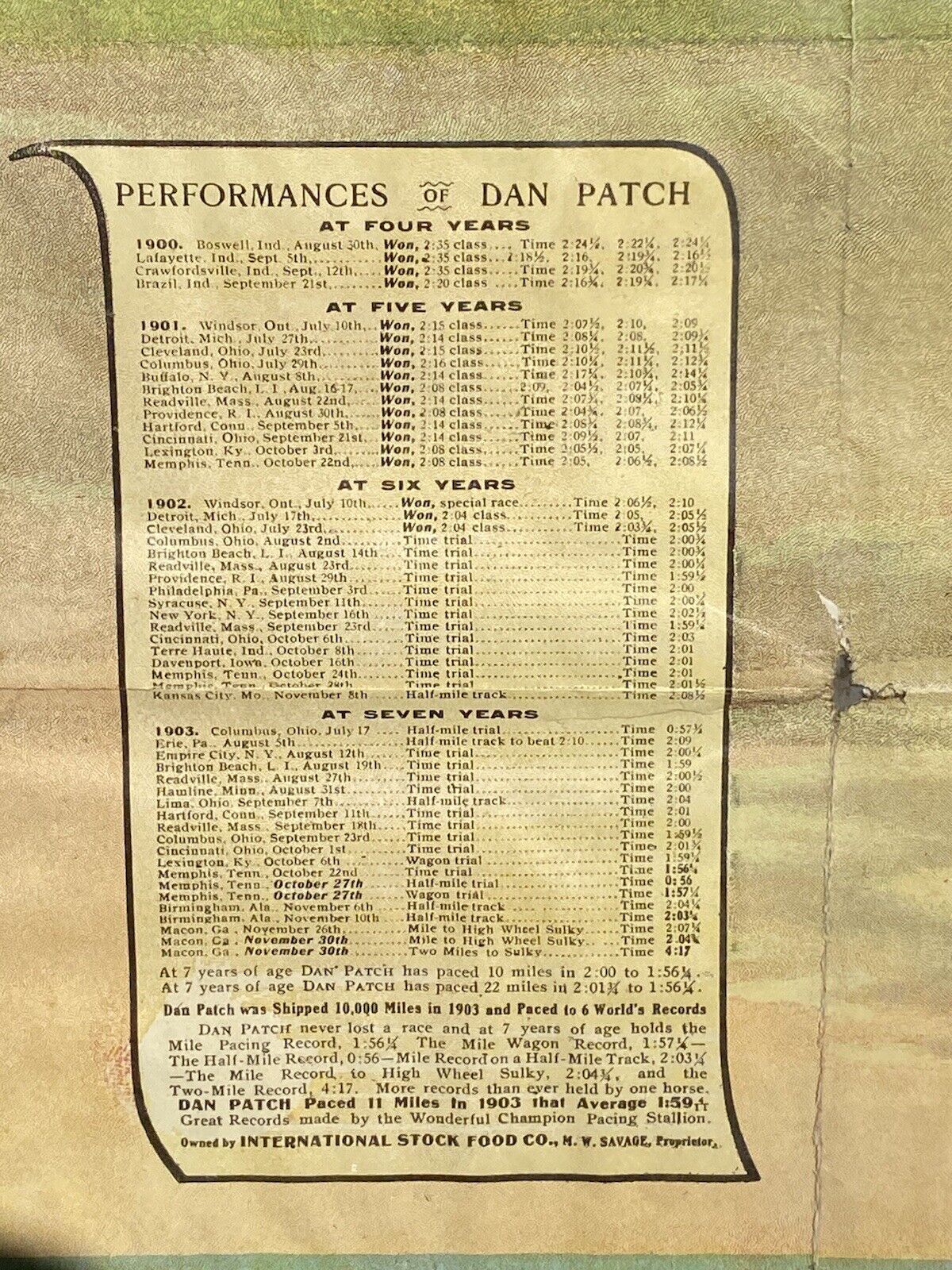 20th C Antique Dan Patch International Stock Food Company Framed Advertisement