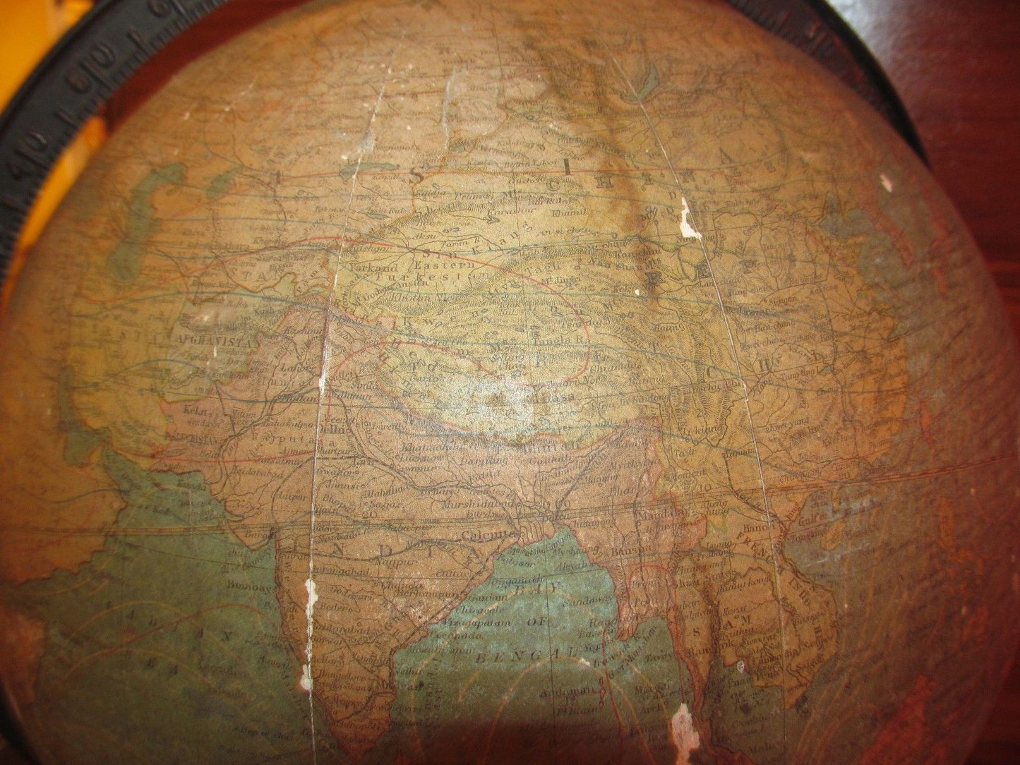 RARE 19TH CENTURY W & AK JOHNSON TERRESTRIAL GLOBE ON BRASS STAND