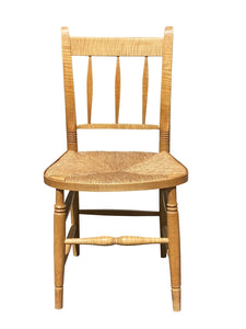 Set of Eight Federal Style Tiger Maple Country Windsor Thumb Back Dining Chairs