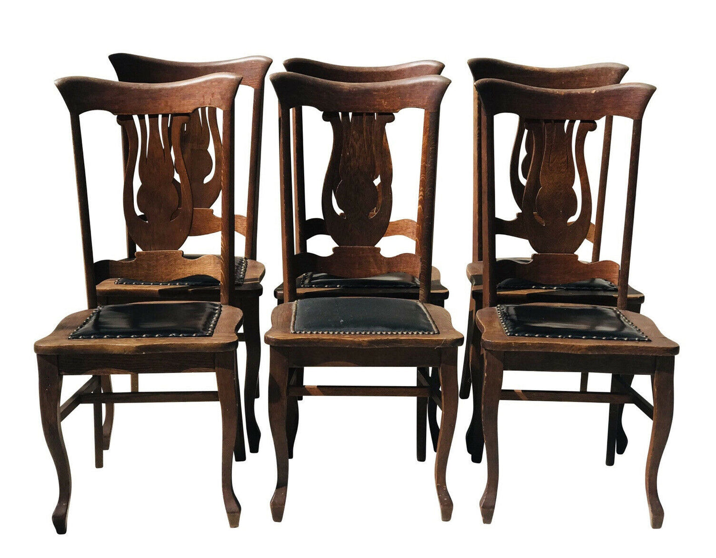 20TH C SET OF 6 ANTIQUE VICTORIAN TIGER OAK DINING CHAIRS  ~ SIKES CHAIR COMPANY
