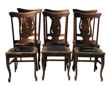 Load image into Gallery viewer, 20TH C SET OF 6 ANTIQUE VICTORIAN TIGER OAK DINING CHAIRS  ~ SIKES CHAIR COMPANY