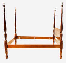 Load image into Gallery viewer, 20TH C SHERATON ANTIQUE STYLE MAHOGANY QUEEN SIZE FOUR POST ROPE CARVED BED
