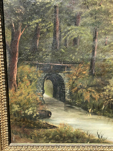 19TH C OIL ON CANVAS NATURALIST ANTIQUE LANDSCAPE PAINTING ~ DEER HUNTING SCENE