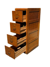 Load image into Gallery viewer, 20TH C ANTIQUE ARTS &amp; CRAFTS LIBRARY BUREAU 4 DRAWER TIGER OAK FILE CABINET