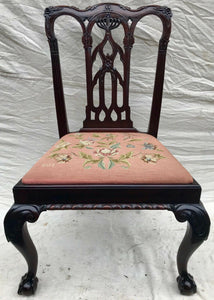 18TH C MAHOGANY CHIPPENDALE HEAVILY CARVED GOTHIC ANTIQUE SIDE CHAIR