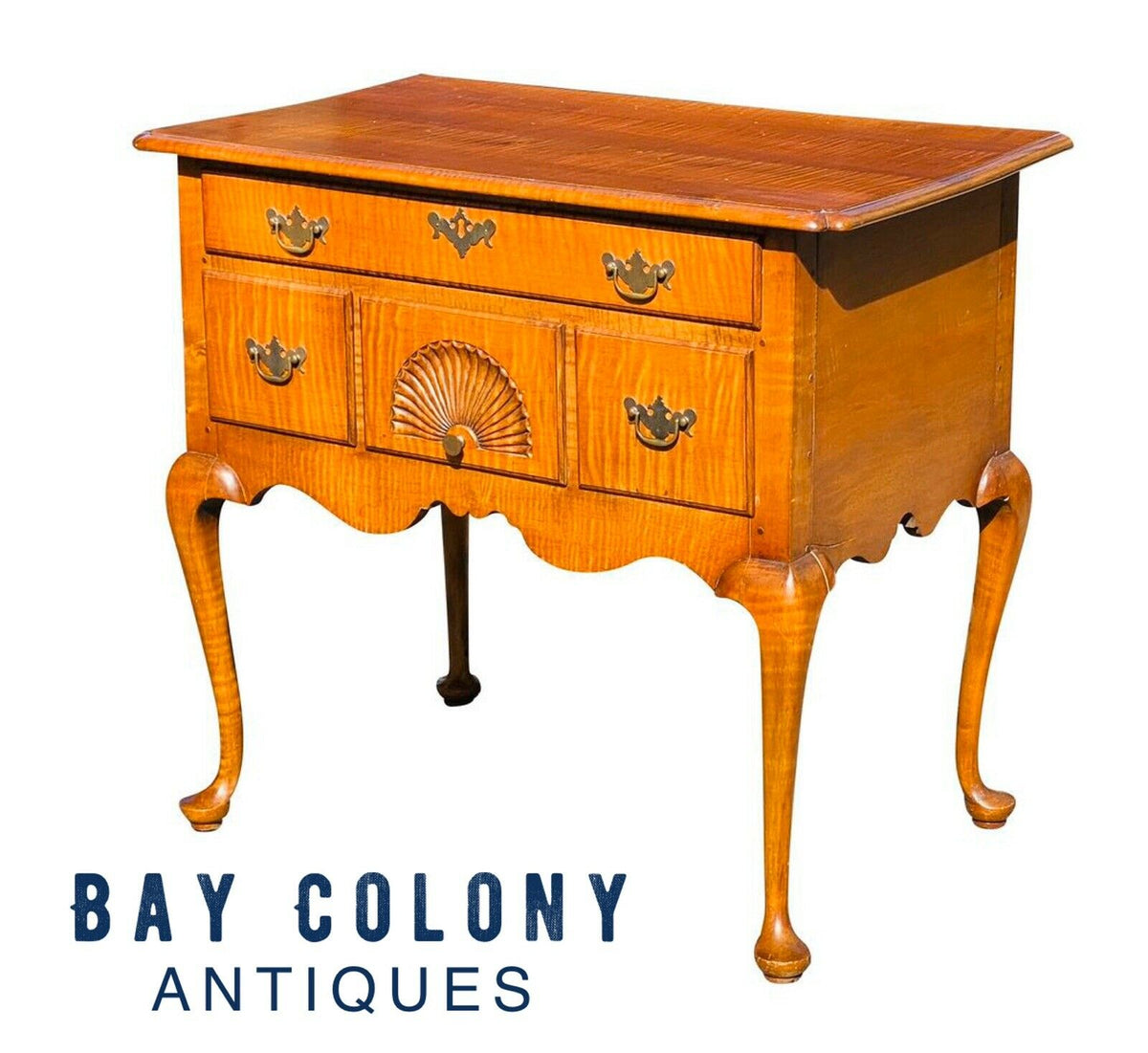 20TH C QUEEN ANNE ANTIQUE STYLE TIGER MAPLE LOWBOY DRESSER / CHEST