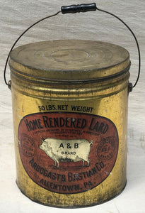 ARBOGAST & BASTIAN LITHOGRAPHED HOME RENDERED LARD TIN ADVERTISING BUCKET - A&B