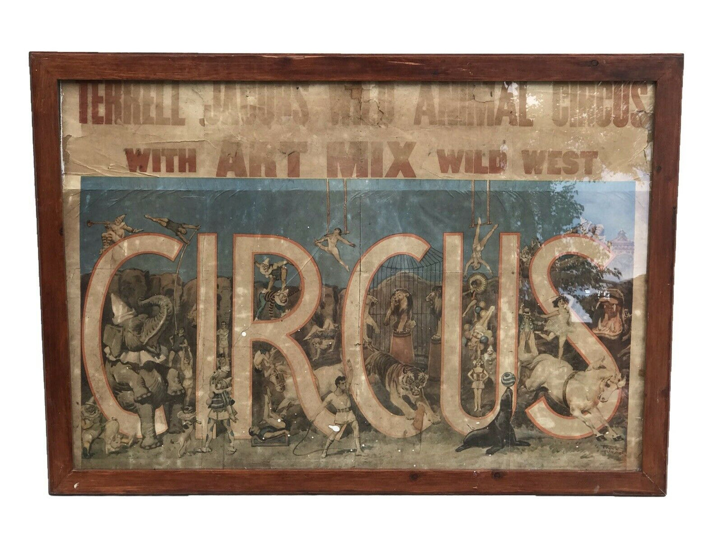 20TH C TERRELL JACOBS WILD ANIMAL ANTIQUE CIRCUS COLORED ADVERTISING POSTER
