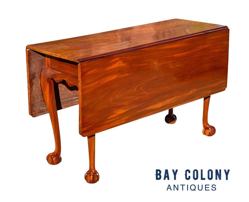 19th C Antique Centennial Chippendale Mahogany Drop Leaf Dining Table