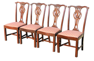 20TH C SET OF 8 CHIPPENDALE ANTIQUE STYLE CARVED MAHOGANY DINING CHAIRS