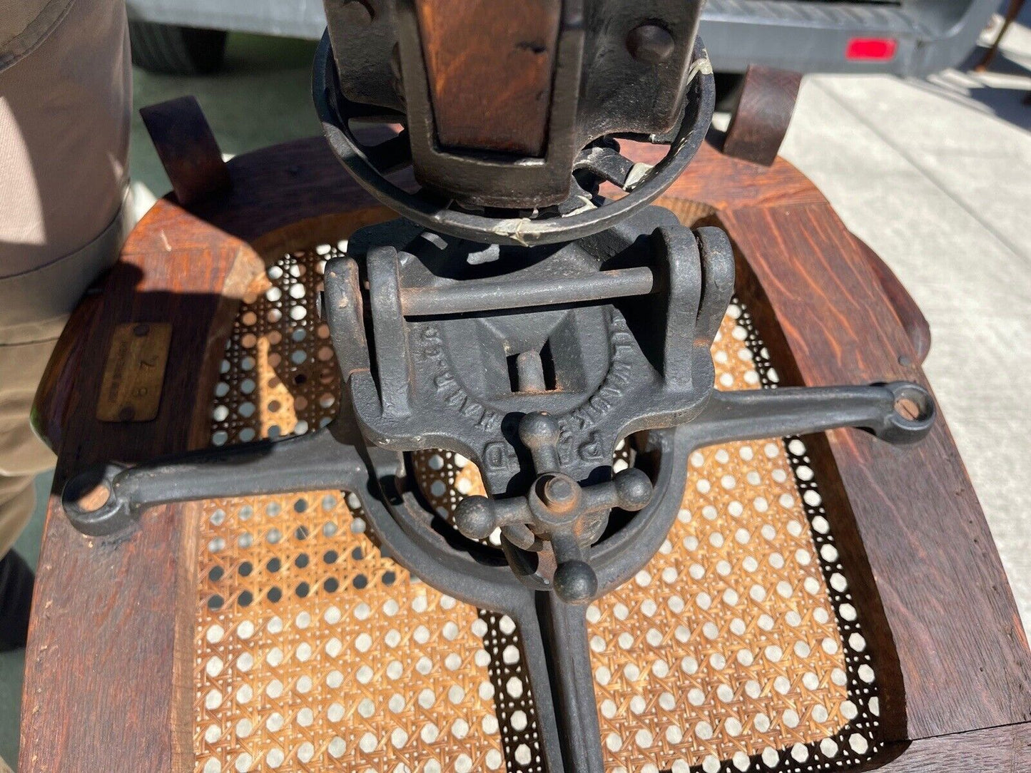 Late 19th Century Tiger Oak Architect Stool With Adjusting Cast Iron Mechanism