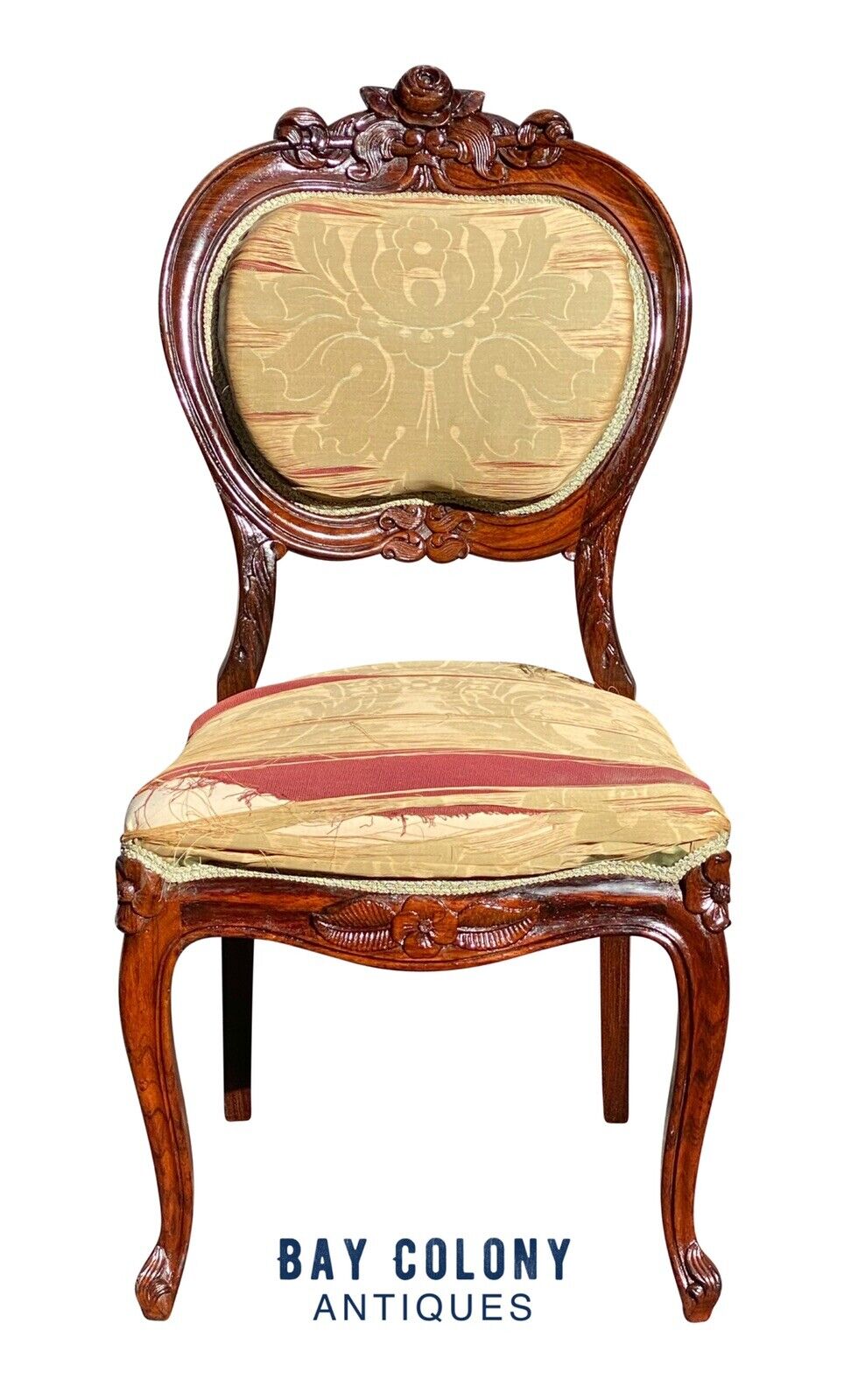 19th C Antique Rococo Carved Rosewood Parlor Chair