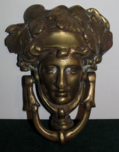 Load image into Gallery viewer, LARGE BRASS FIGURAL ANTIQUE DOOR KNOCKER-MYTHICAL FIGURE HEAD