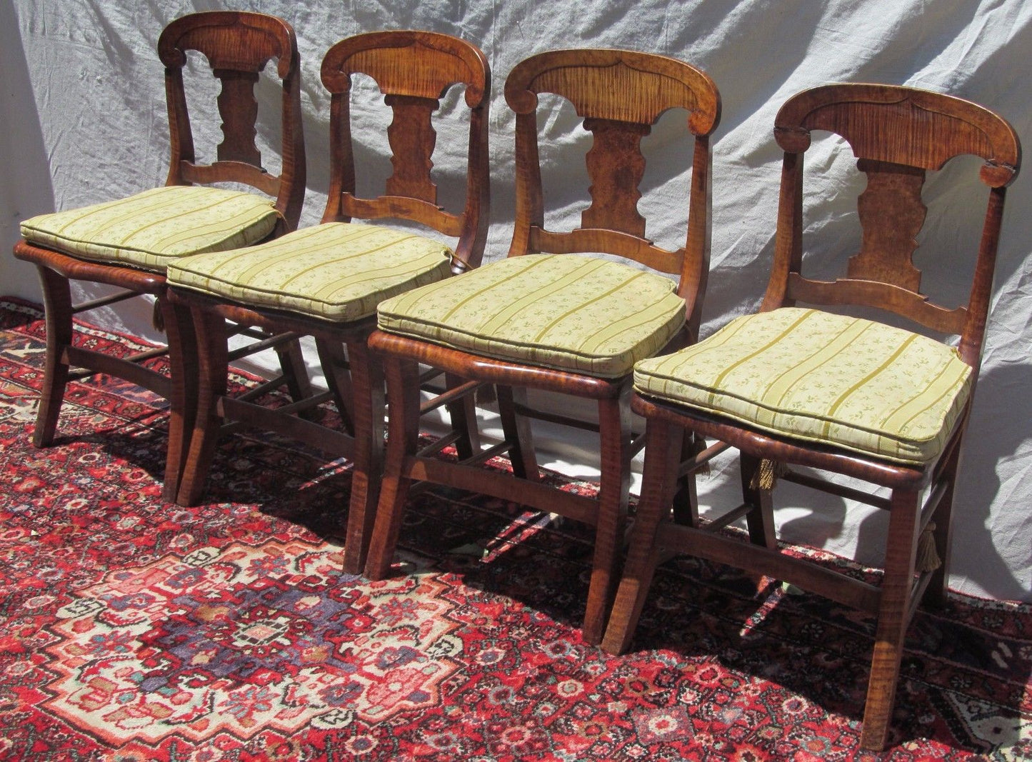 SET OF FOUR FEDERAL PERIOD TIGER MAPLE CHAIRS