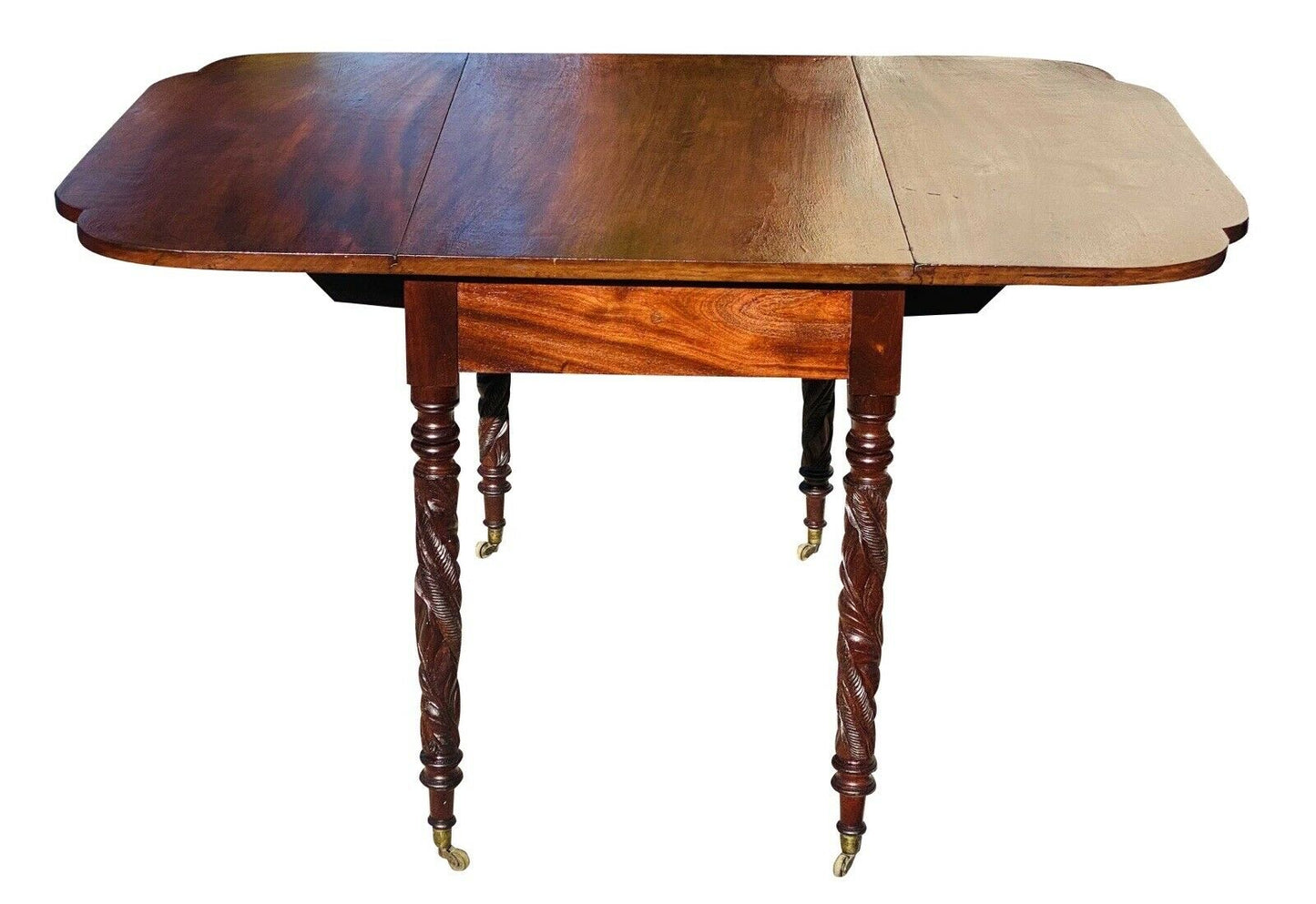 19TH C ANTIQUE NEW YORK SHERATON MAHOGANY DROP LEAF TABLE ~ ACANTHUS CARVED LEGS