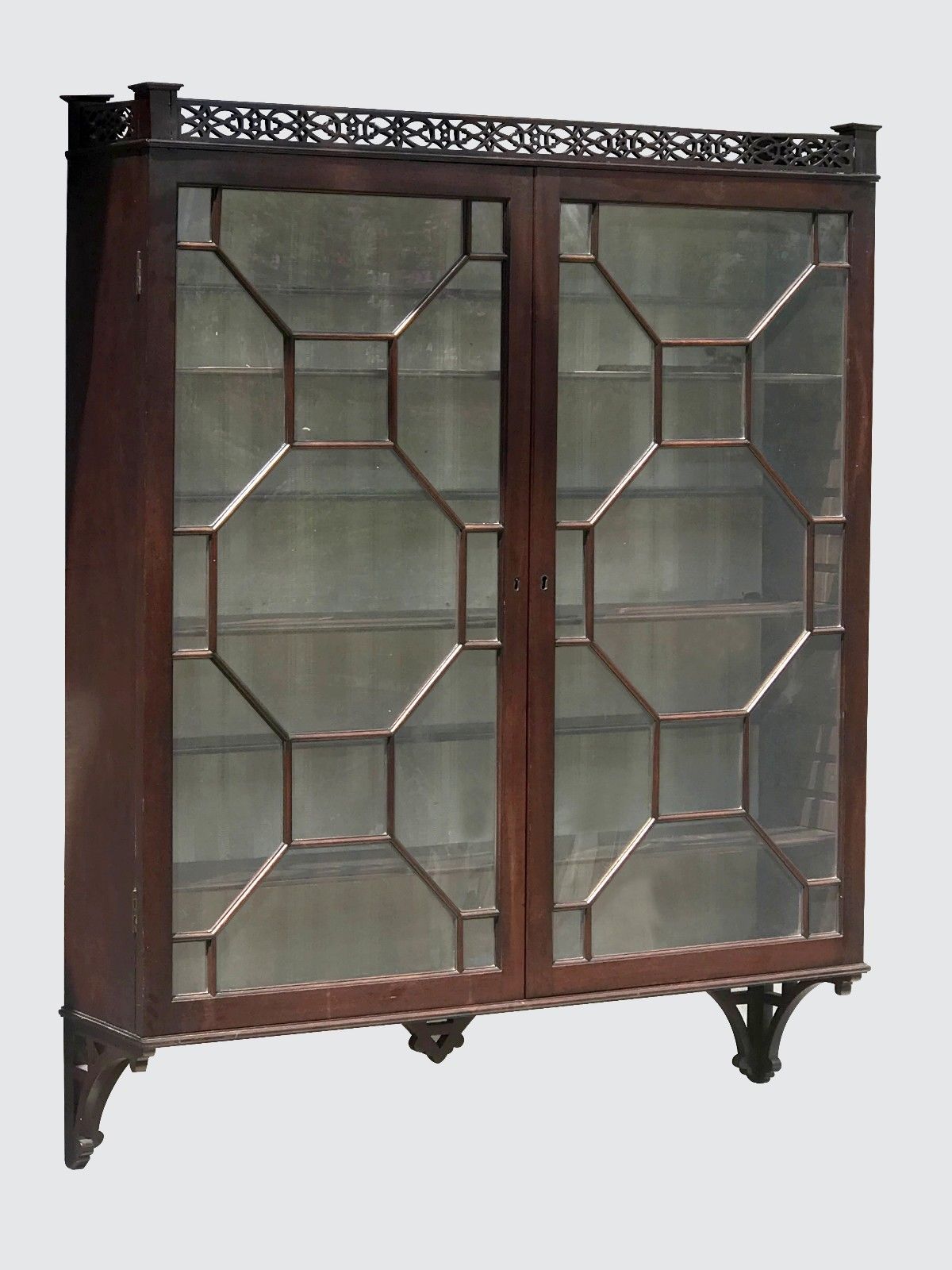 19TH C. CENTENNIAL CHINESE CHIPPENDALE STYLE FRETWORK HANGING CABINET / CUPBOARD