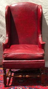 LEATHER ANTIQUE WILLIAM & MARY STYLED WING CHAIR