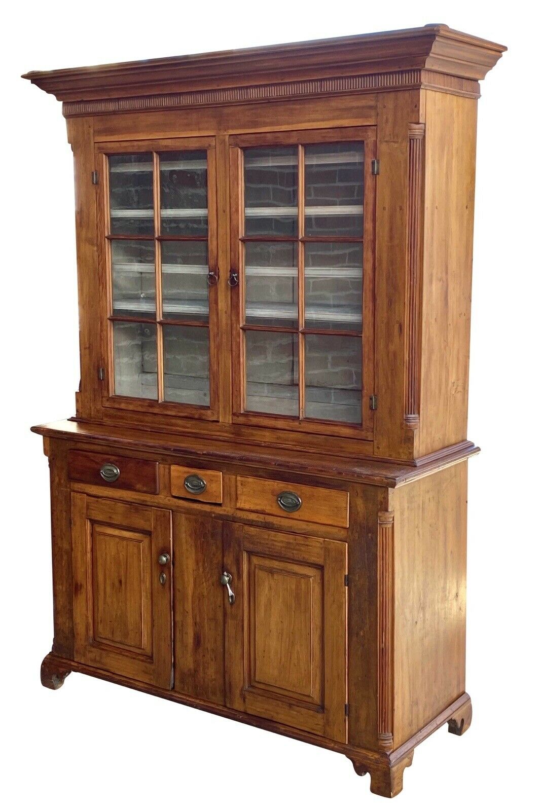 18th C Antique Pennsylvania Chippendale Poplar Pewter Cupboard / Cabinet