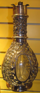STERLING SILVER FRENCH 4 CHAMBER LIQUOR DECANTER-FINE FLORAL REPOSE WORK