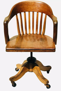 20th C Antique Arts & Crafts / Mission Oak Swivel Office Desk Chair