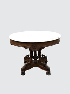 LARGE VICTORIAN MARBLED TOPPED PARLOR TABLE IN BLACK WALNUT-HIGHLY DESIRABLE