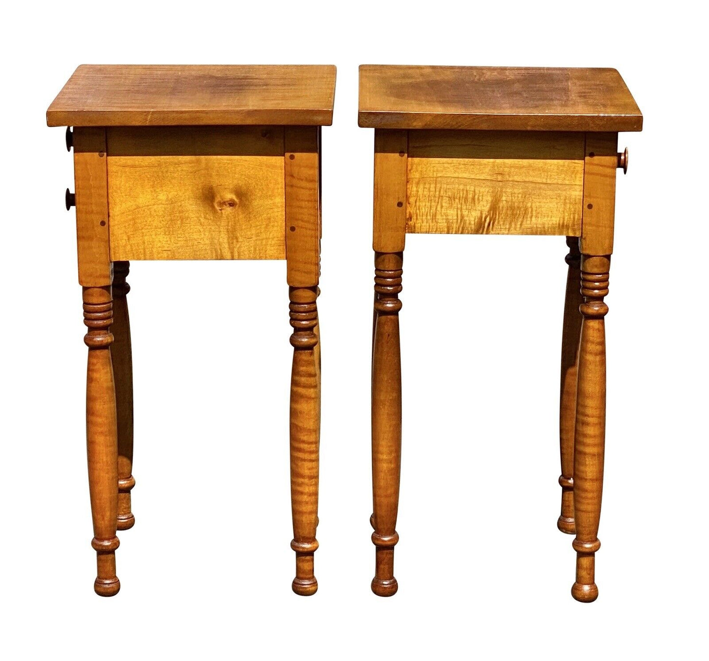 20th C Vintage Pair of Tiger Maple Nightstands / End Tables