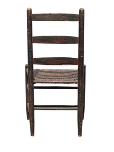 Antique New England Sheraton Black & Red Fancy Paint Chair With Splint Seat