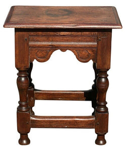 17TH C ANTIQUE OAK CARVED JOINT STOOL