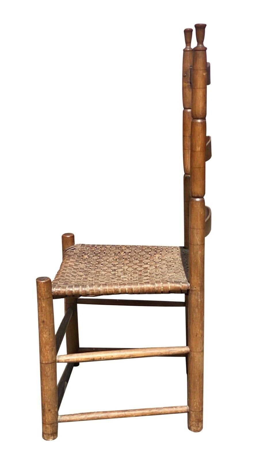 18th C Antique Queen Anne Maple & Ash Ladderback Chair W/ Splint Seat