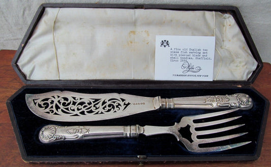 FINE 1875 HALLMARKED SHEFFIELD FISH SERVICE SET IN ORIGINAL LEATHER CASE