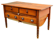 Load image into Gallery viewer, 19TH C ANTIQUE VICTORIAN SOUTHERN YELLOW PINE SOW BELLY KITCHEN / BAKERS TABLE