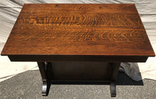 Load image into Gallery viewer, EARLY 20TH C. ARTS &amp; CRAFTS TIGER OAK LIBRARY TABLE / WRITING DESK