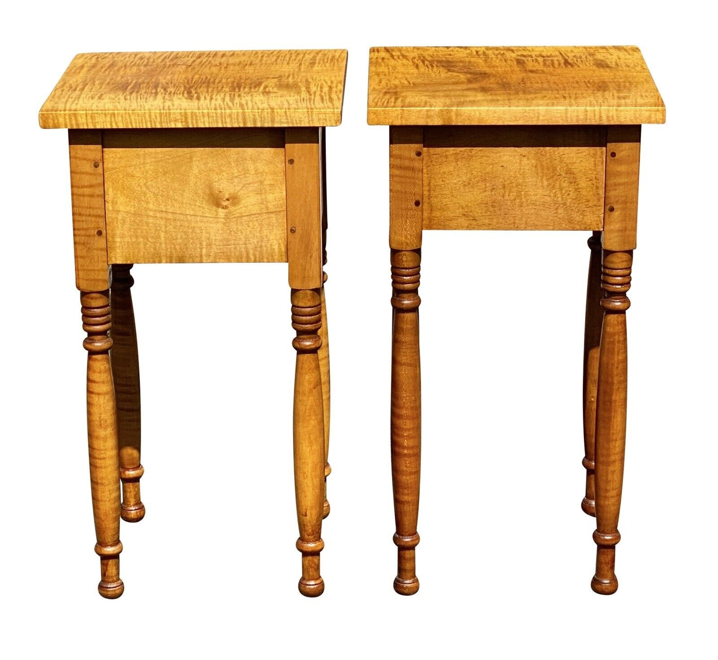 20th C Vintage Pair of Tiger Maple Nightstands / End Tables