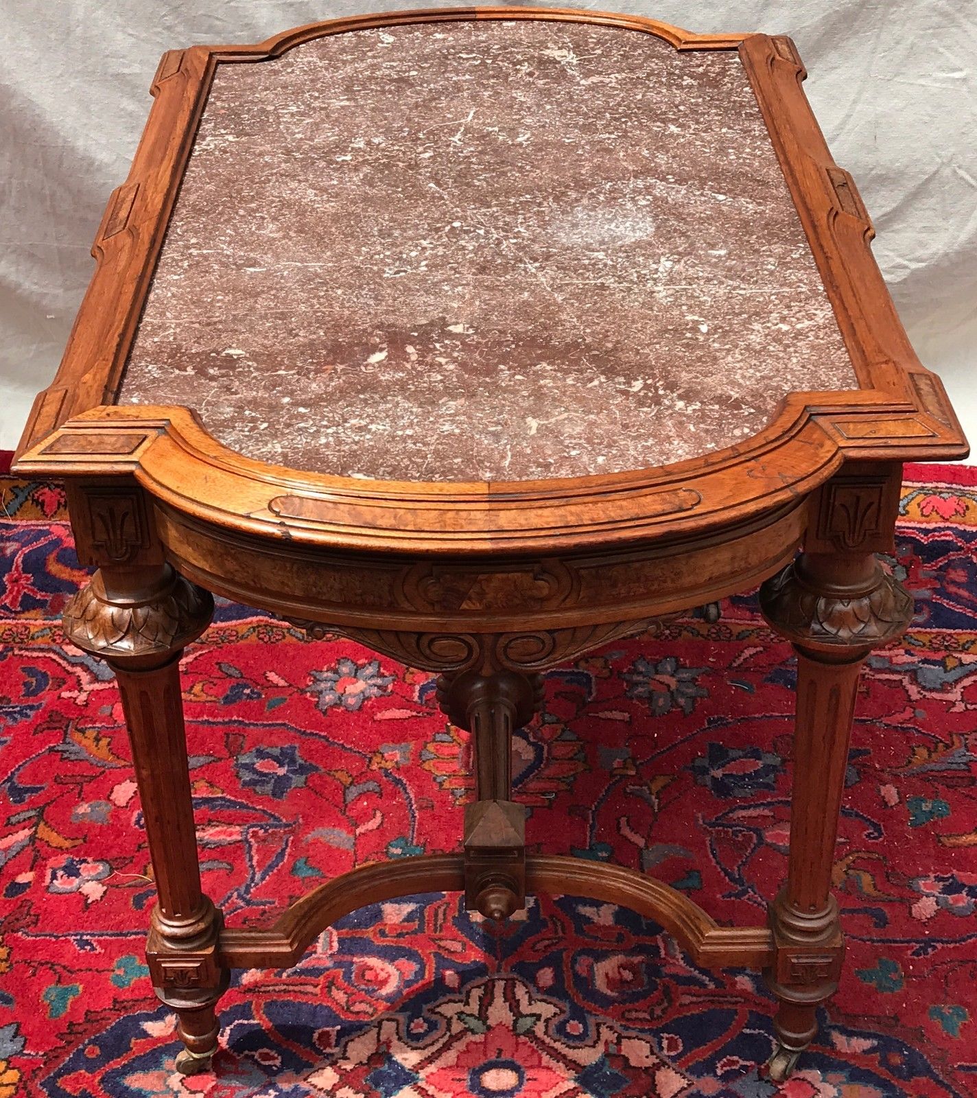 LARGE VICTORIAN MARBLE TOPPED CENTER TABLE ATTRIBUTED TO THOMAS BROOKS