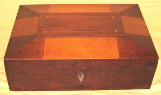 ANTIQUE SHAKER MIXED WOODS INLAID SEWING BOX