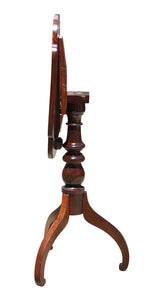 19th C Antique Boston Mahogany Tilt Top Candlestand W/ Scalloped Top