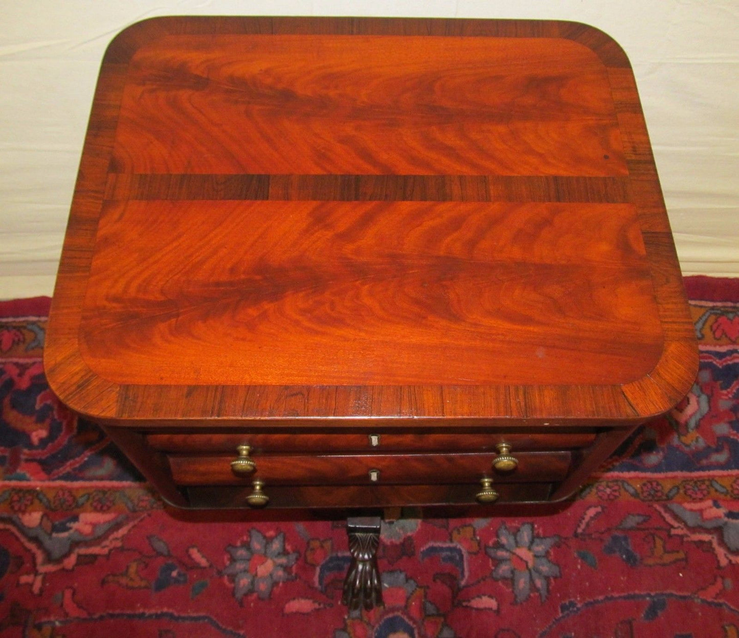 OUTSTANDING BOSTON CLASSICAL MAHOGANY & ROSEWOOD INLAID WORK TABLE BY ISSAC VOSE