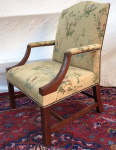 FABULOUS ANTIQUE CHINESE CHIPPENDALE LIBRARY LOLLING CHAIR-MINT GOLD SILK FABRIC
